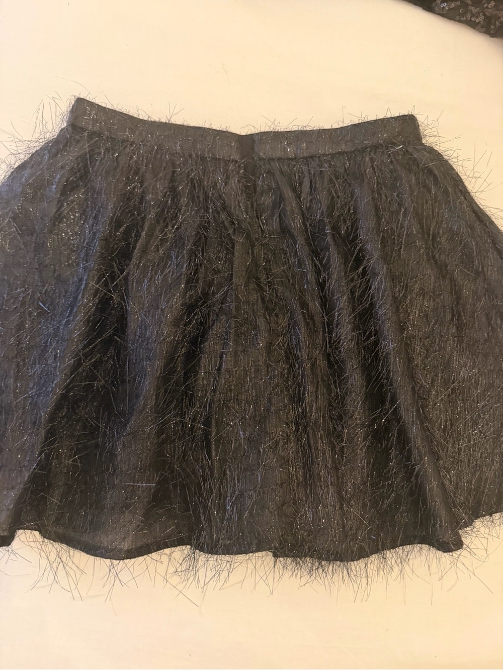 QUEEN OF SPARKLES Black Fringe Detail Skater Skirt XS